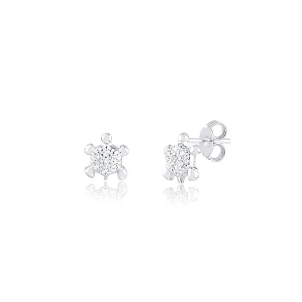 BRINCO TARTARUGA CRAVEJADA PRATA  BRANCA TAM. UNICO CRISTAL