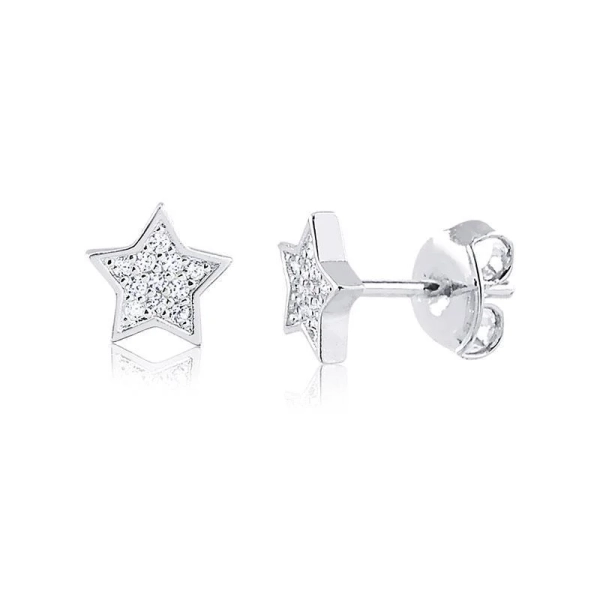 BRINCO ESTRELA G PRATA BRANCA TAM.  UNICO CRISTAL