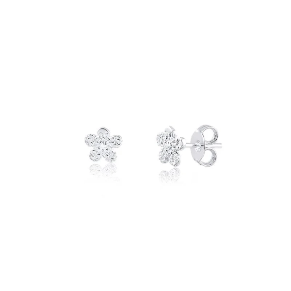 Brinco mini flor trabalhada prata 925