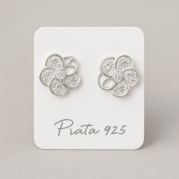 BRINCO FLOR PRATA BRANCA TAM. UNICO  CRISTA