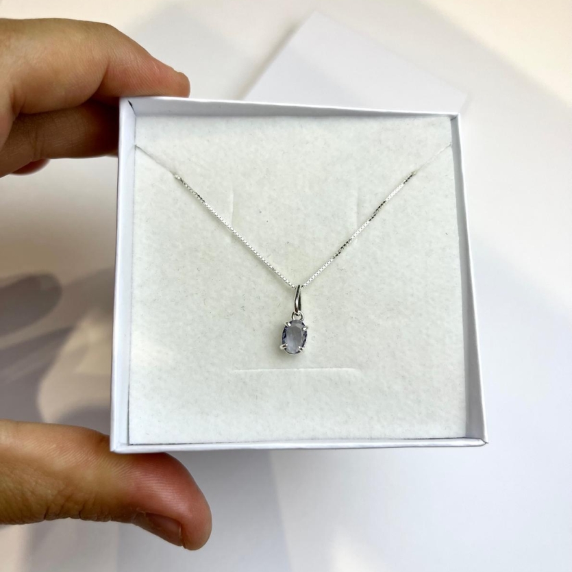 Gargantilha veneziana 45 cm com pingente oval zirconia lavanda prata 925