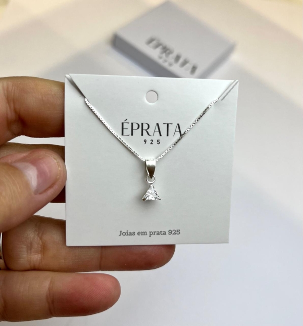 Gargantilha ponto de luz triangulo  zirconia cristal 4o cm prata 925
