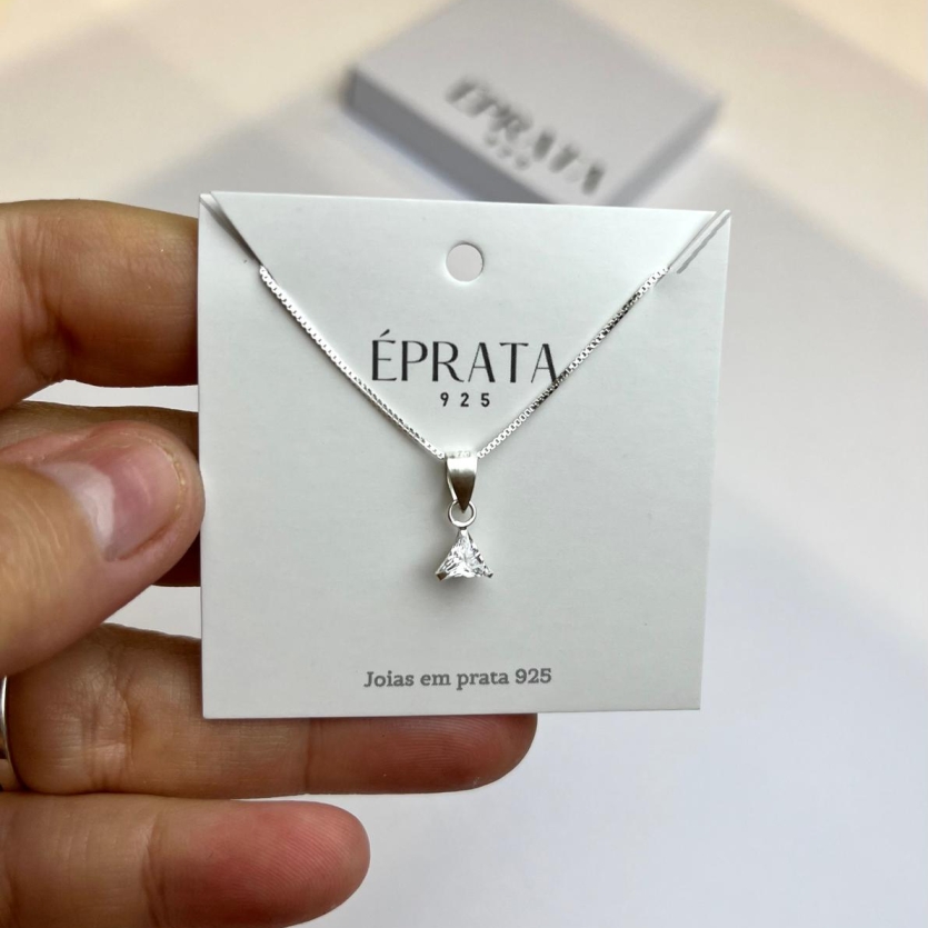 Gargantilha ponto de luz triangulo  zirconia cristal 4o cm prata 925
