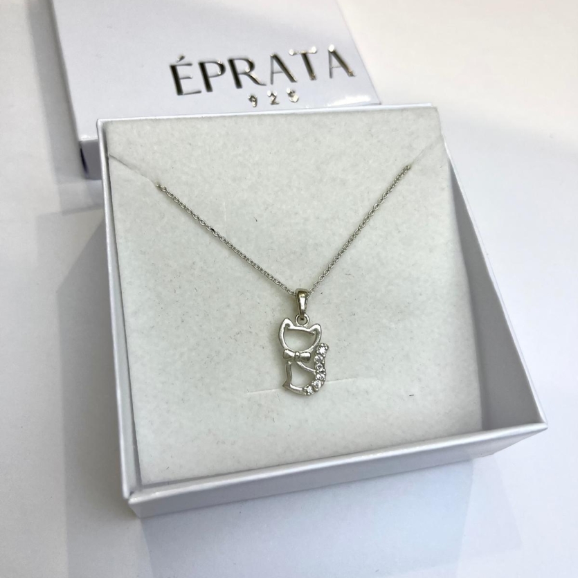 Gargantilha elo portugues 45 cm e pingente gato vazado com zirconia  prata 925