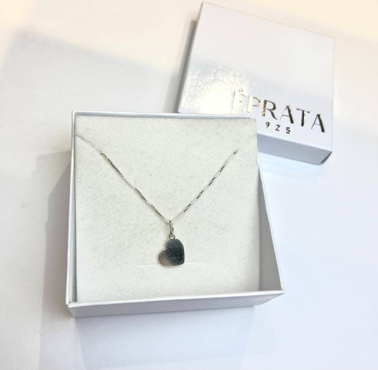 Gargantilha veneziana 45 cm pingente coracão chapa prata 925