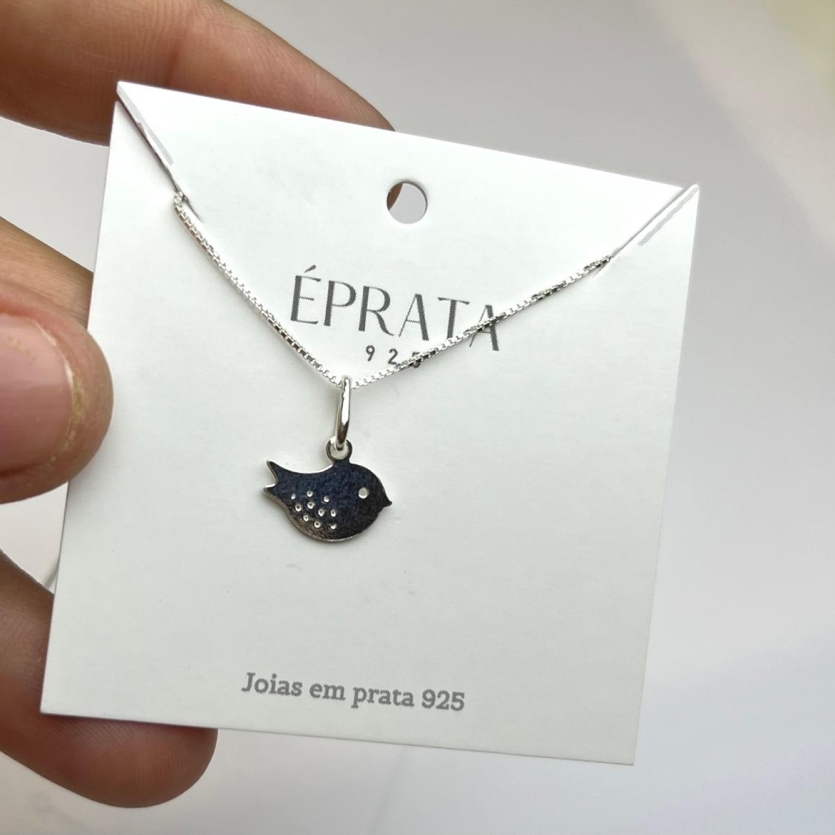 Gargantilha Infantil 40 cm com Pingente Pássaro Liso – Prata 925