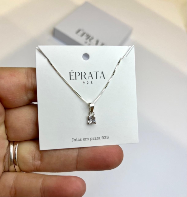 Gargantilha ponto de luz zirconia quadrada 4,5mm corrente veneziana 45 cm prata 925
