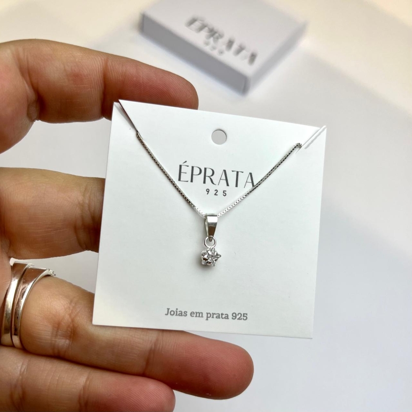 Gargantilha ponto de luz com zirconia mini estrela 5 mm em zirconia cristal prata 925