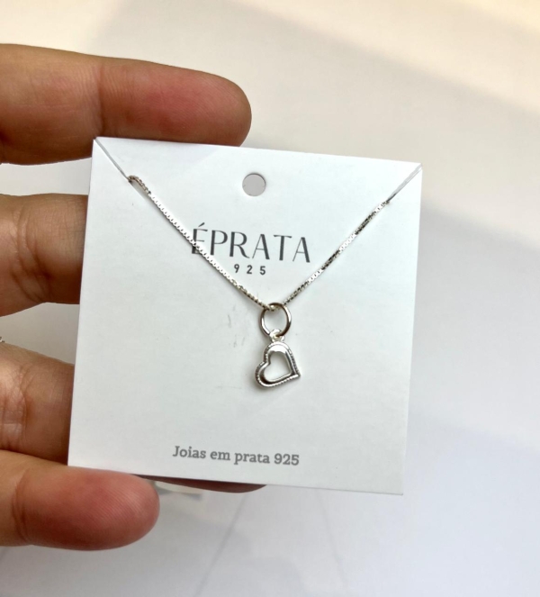 Gargantilha veneziana 40 cm com pingente coração vazado prata 925