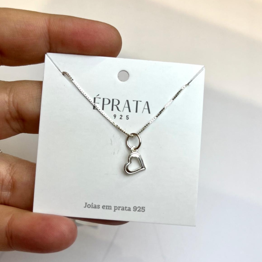 Gargantilha veneziana 40 cm com pingente coração vazado prata 925