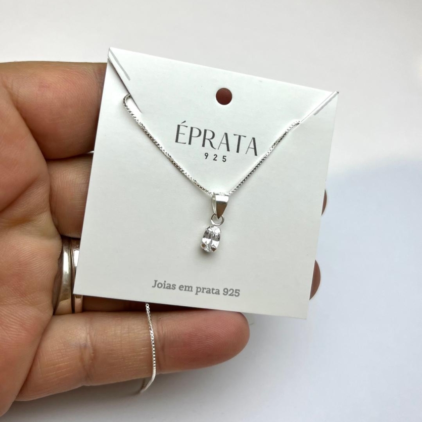 Gargantilha ponto de luz 6 mm zirconia cristal corrente veneziana 45 cm  prata 925