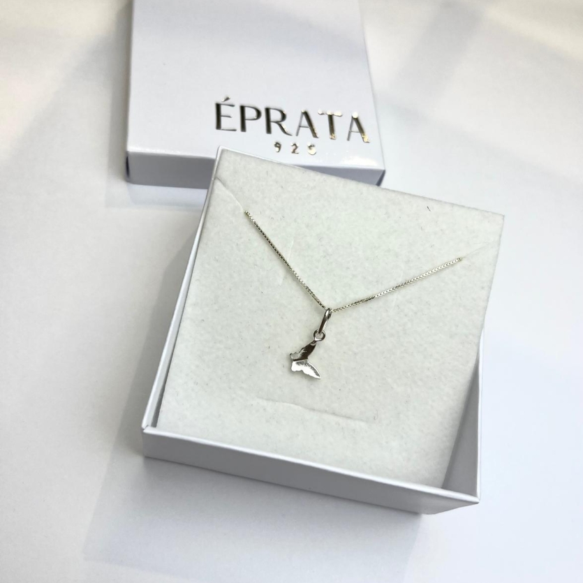 Gargantilha veneziana 45 cm com pingente borboleta lisa prata 925