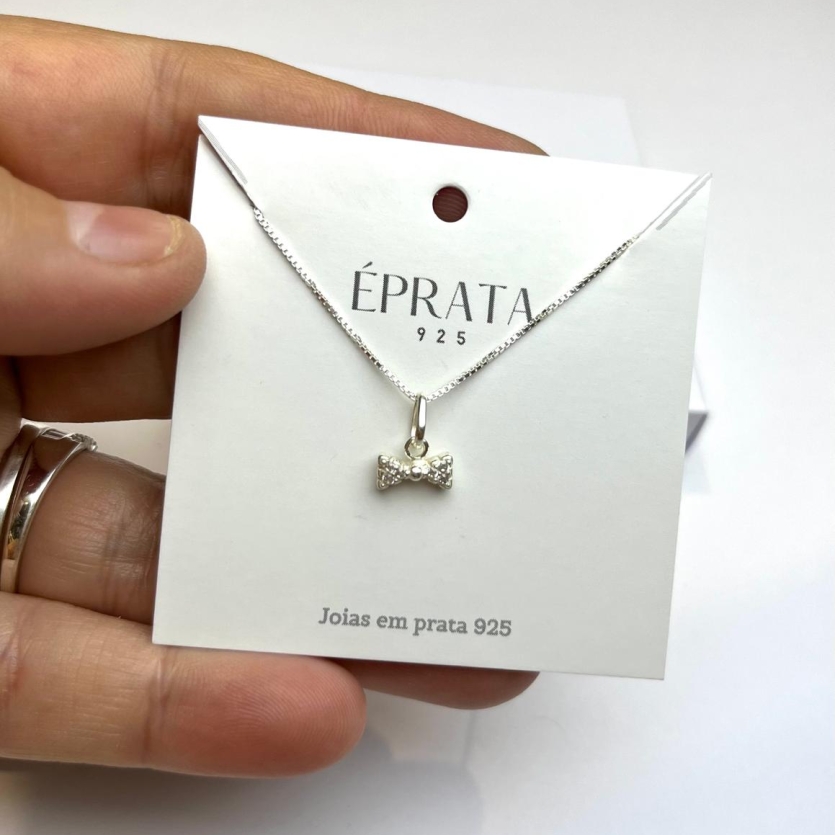 Gargantilha veneziana 40 cm mini laço cravejada infantil prata 925