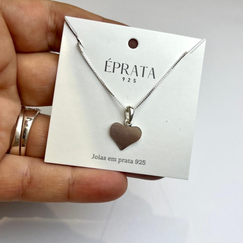 Gargantilha veneziana 45 cm com pingente coração chapa lisa 12 mm prata 925