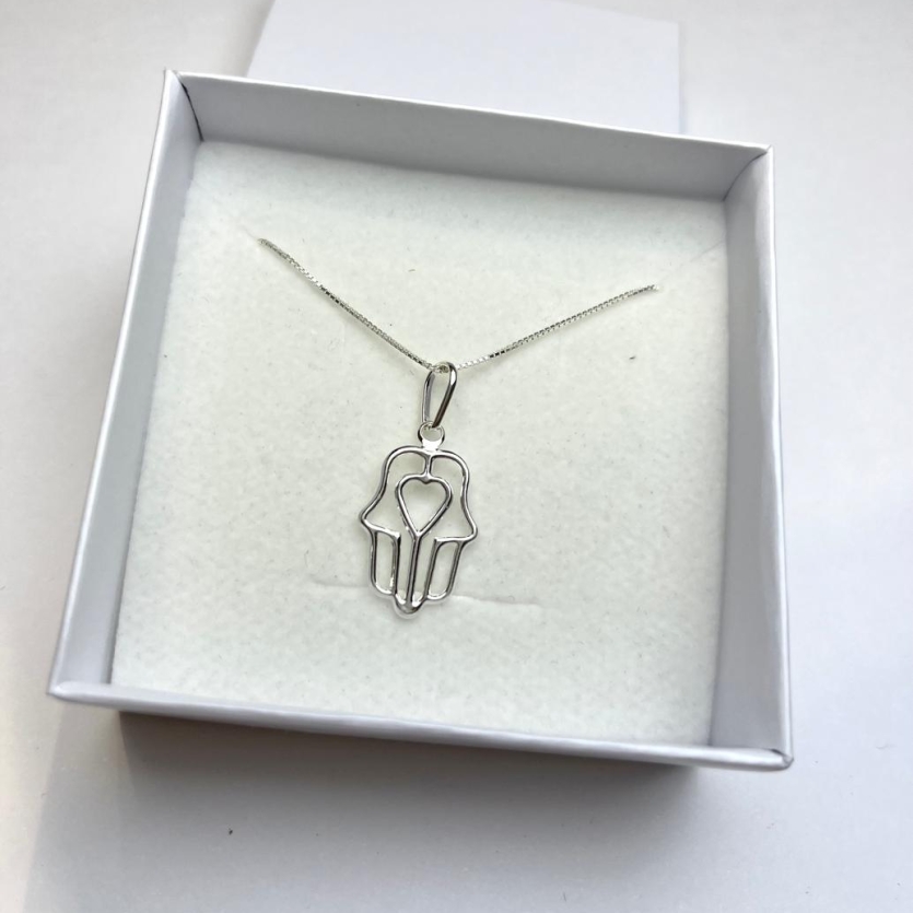 Gargantilha Veneziana 45 cm com Pingente Mão Vazado 2 cm – Prata 925