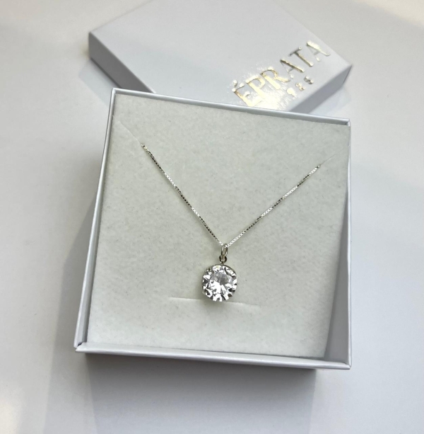 Gargantilha veneziana 4o cm e pingente ponto de luz 10mm zirconia prata 925