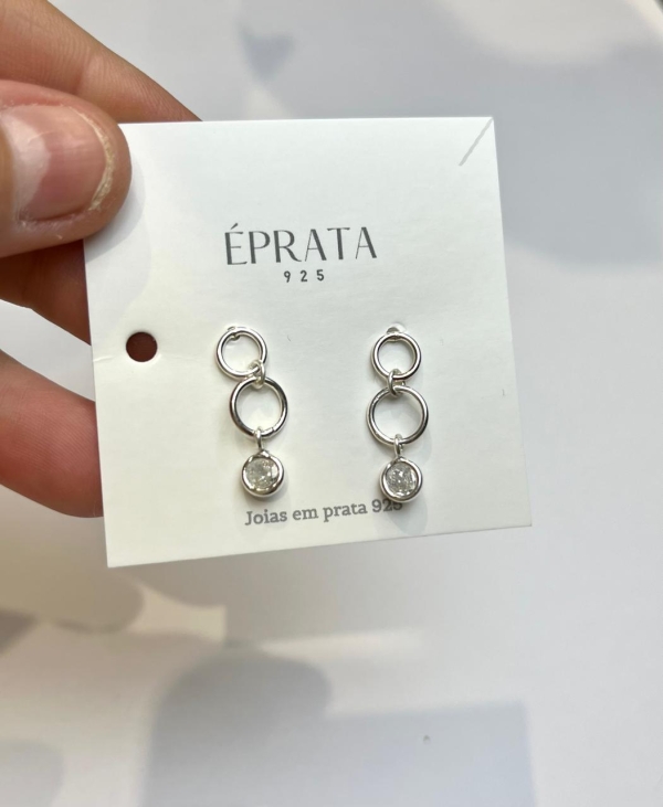 BRINCO 3 ARGOLA COM PONTO DE LUZ PRATA  BRANCA