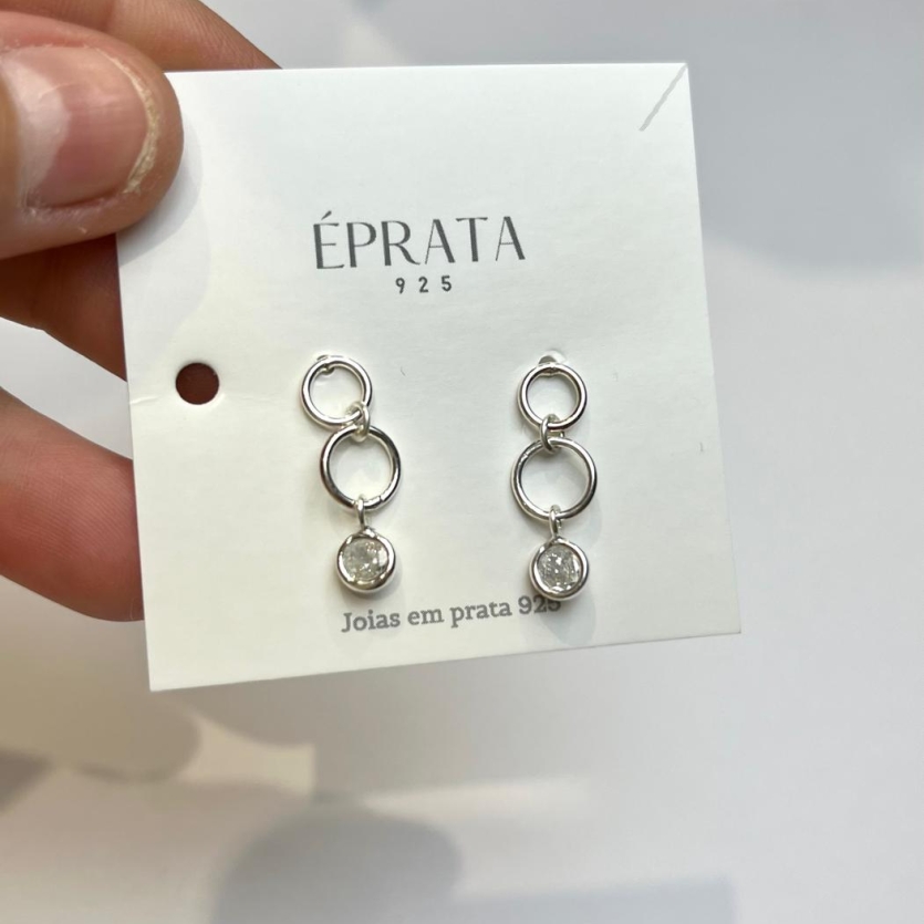 BRINCO 3 ARGOLA COM PONTO DE LUZ PRATA  BRANCA