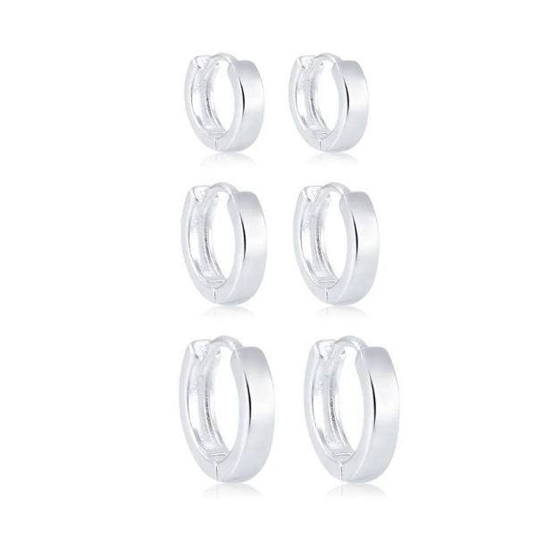 Brinco argola click lisa 5mm-7mm-9 mm  fio quadrada prata 924