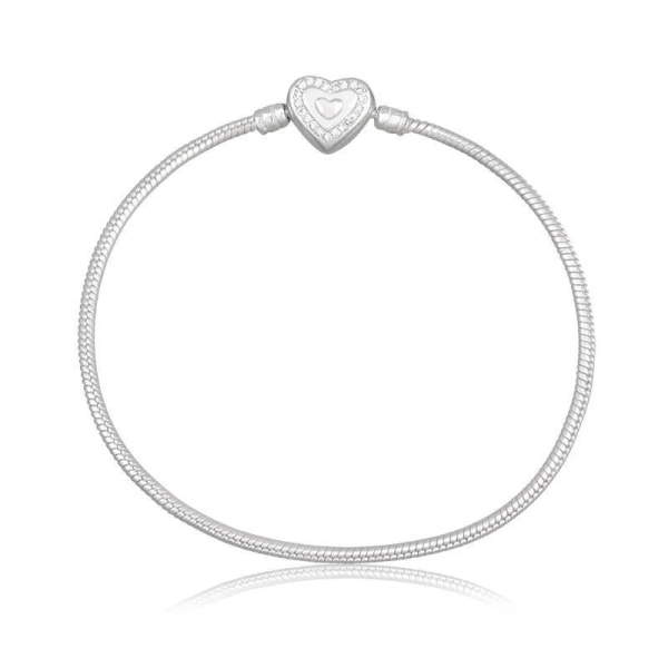 Pulseira Berloque fecho coração cravejado prata 925