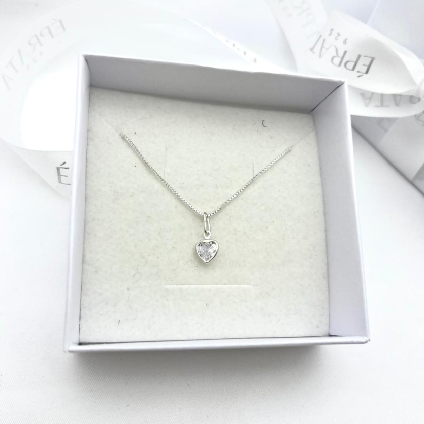 Gargantilha Prata 925 Coração Embutido com Zircônia Cristal – 40 cm