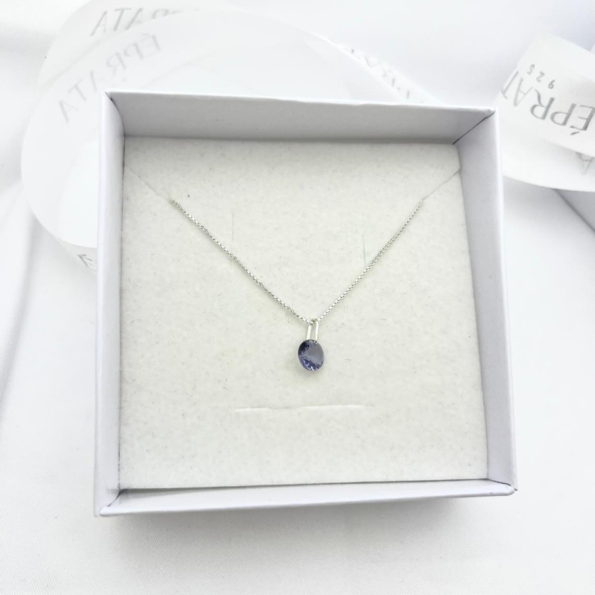 Gargantilha Prata 925 Veneziana com Pingente de Zircônia Colorida lavanda – 45 cm