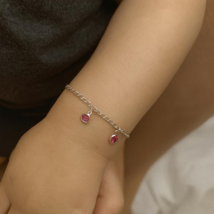 Pulseira infantil grumet 2 zirconias rosa prata925