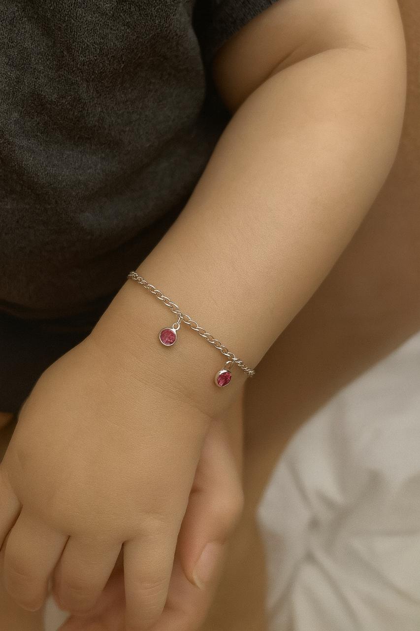 Pulseira infantil grumet 2 zirconias rosa prata925