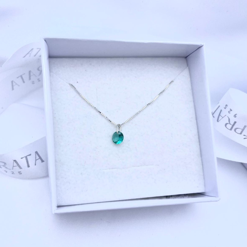 Gargantilha Prata 925 Veneziana com Pingente de Zircônia Colorida  turmalina – 45 cm