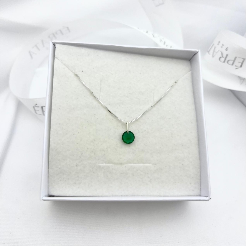 Gargantilha Prata 925 Veneziana com Pingente de Zircônia Colorida verde esmeralda  – 45 cm