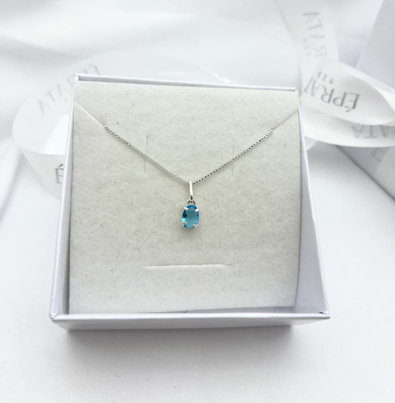 Gargantilha Prata 925 com Zircônia Azul Céu – 45 cm