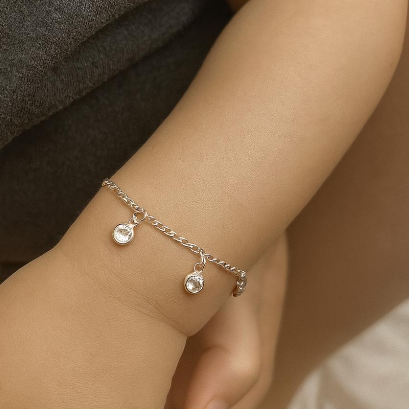 Pulseira infantil 3 ponto de luz 3,5 prata 925