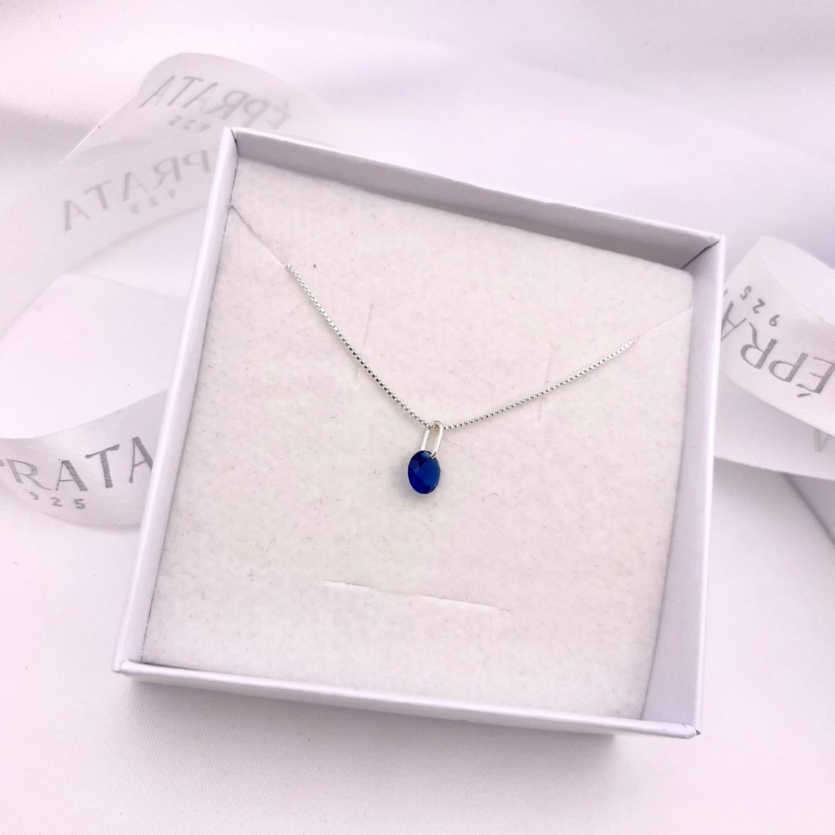 Gargantilha Prata 925 Veneziana com Pingente de Zircônia Colorida safira azul – 45 cm