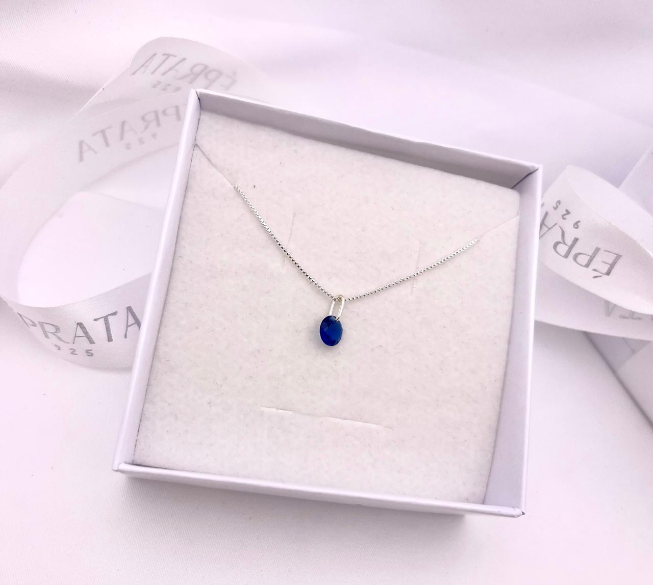 Gargantilha Prata 925 Veneziana com Pingente de Zircônia Colorida safira azul – 45 cm