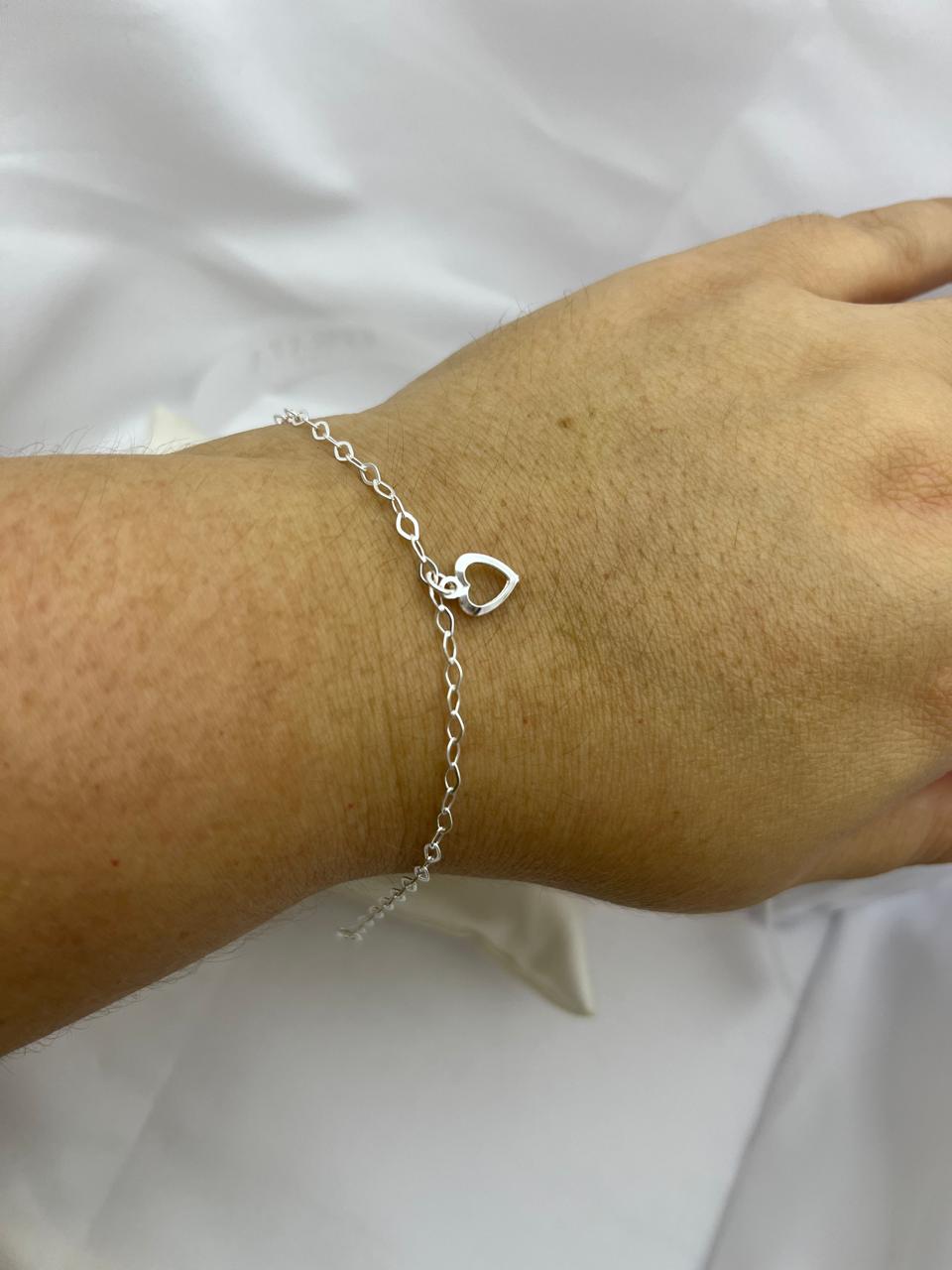 Pulseira elo oval com coracao prata 925