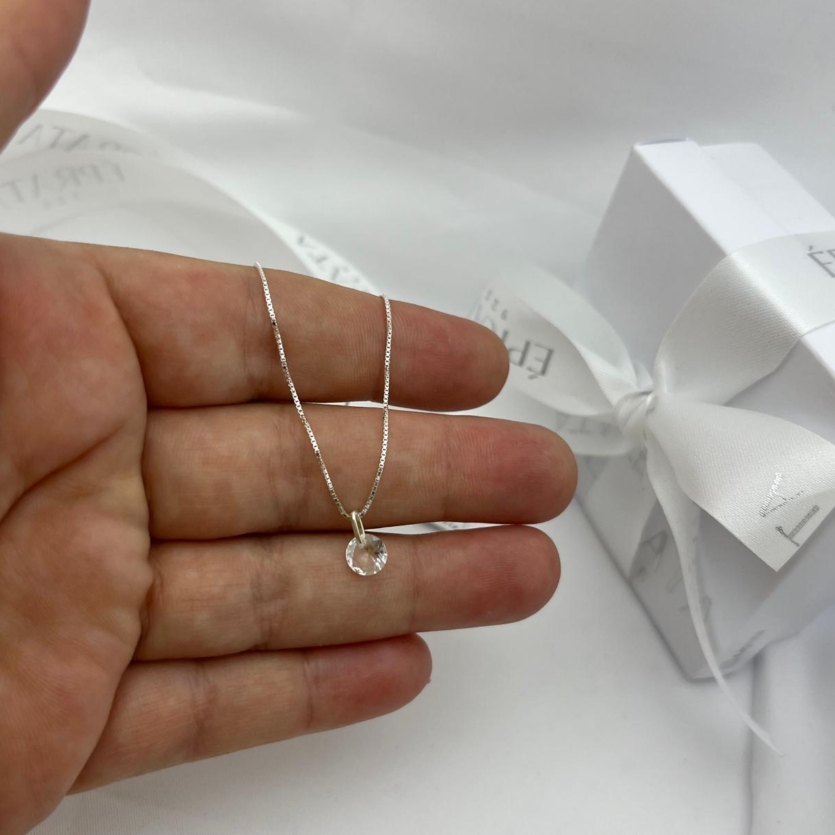 Gargantilha Prata 925 Veneziana com Pingente de Zircônia cristal – 45 cm