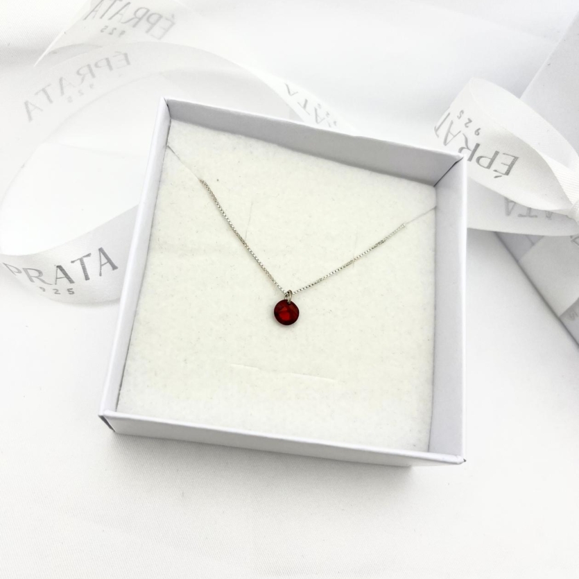 Gargantilha Prata 925 Veneziana com Pingente de Zircônia Colorida rubi – 45 cm