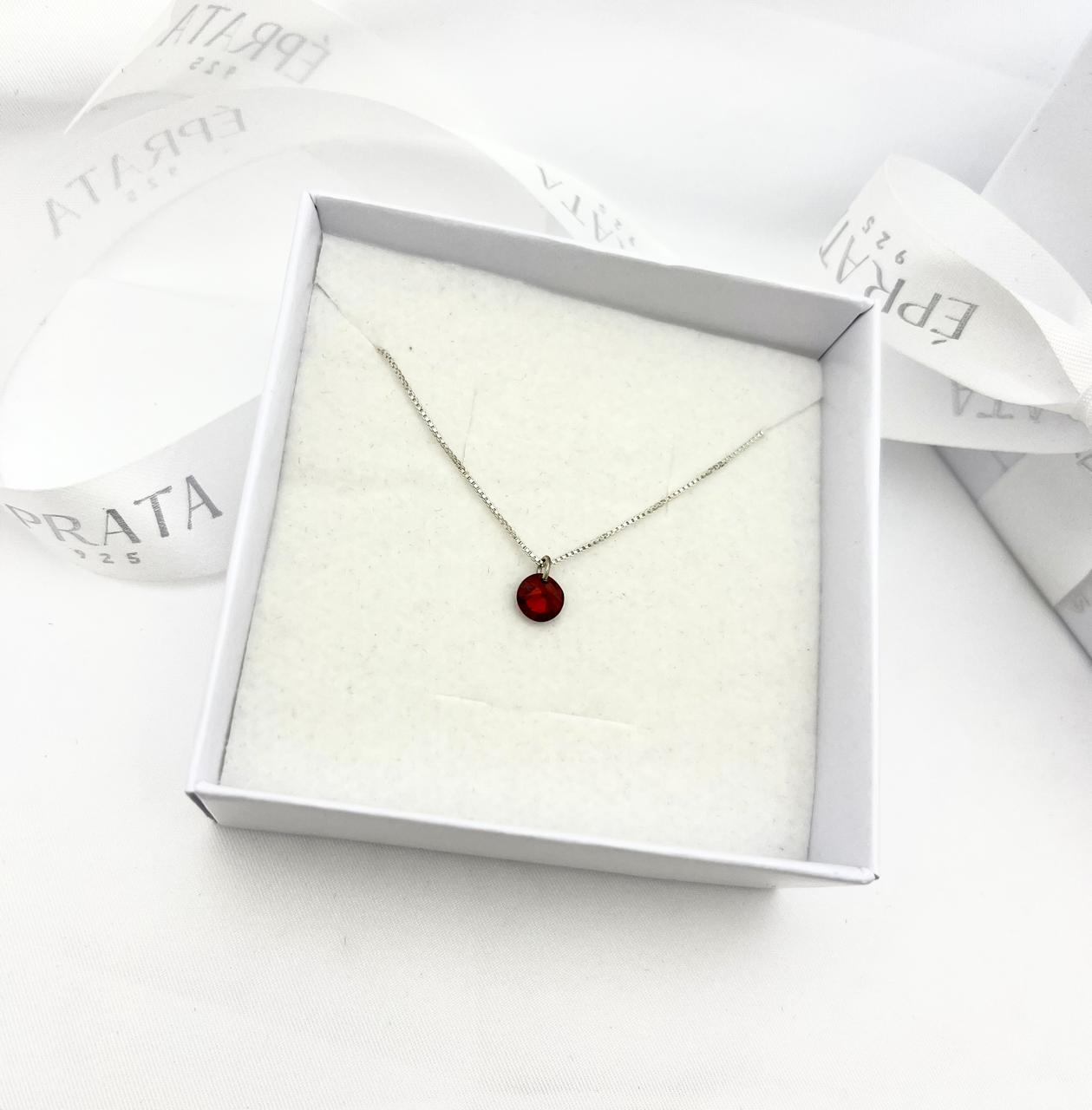 Gargantilha Prata 925 Veneziana com Pingente de Zircônia Colorida rubi – 45 cm
