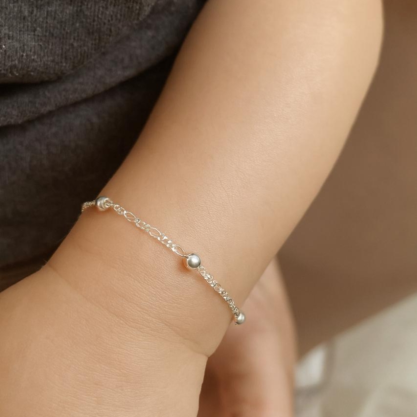 Pulseira bola 3,5 mm corrente 3x1 prata 925 infantil prata 925