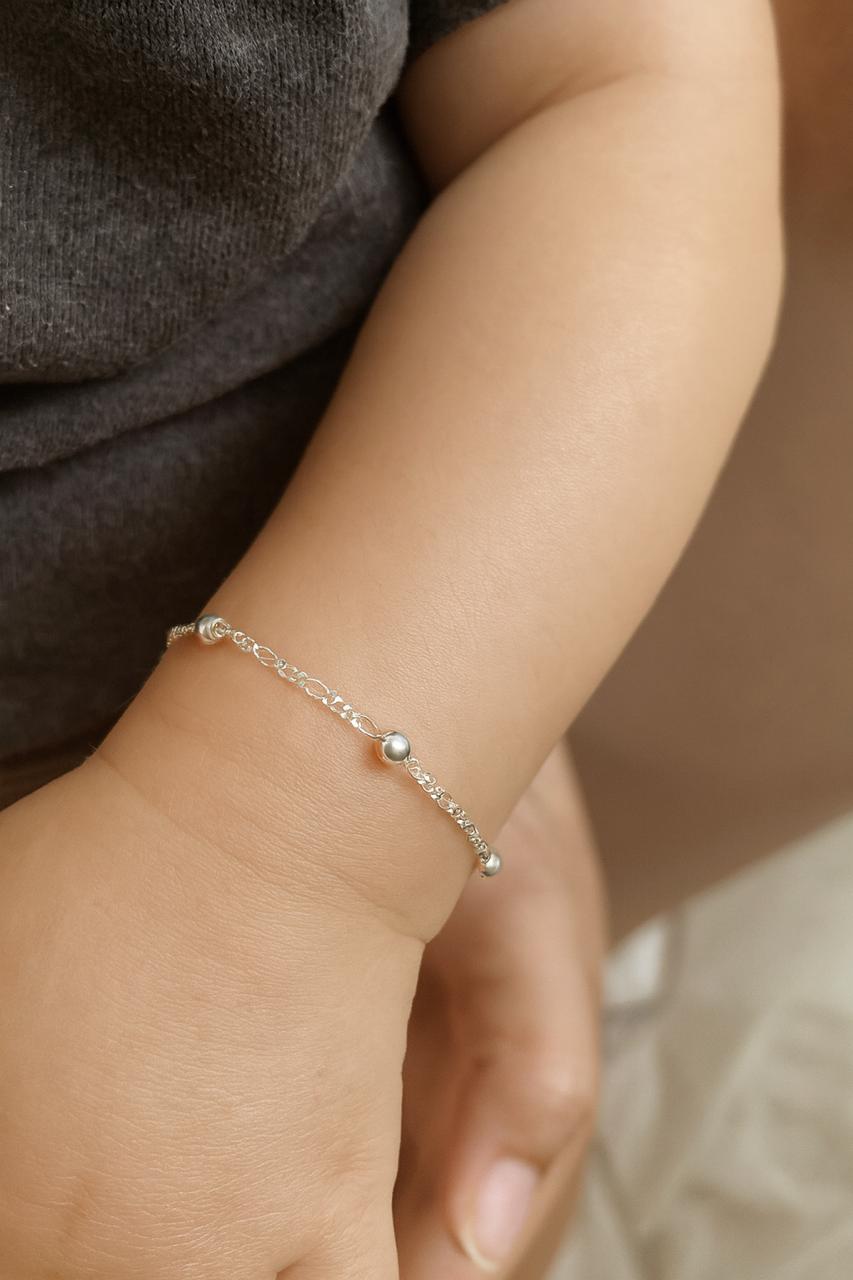 Pulseira bola 3,5 mm corrente 3x1 prata 925 infantil prata 925