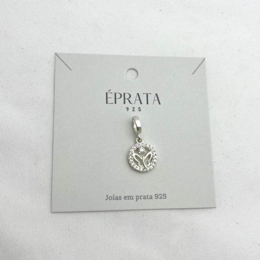 BERLOQUE  MEDALHA BORBOLETA CRAVEJADO PRATA 925