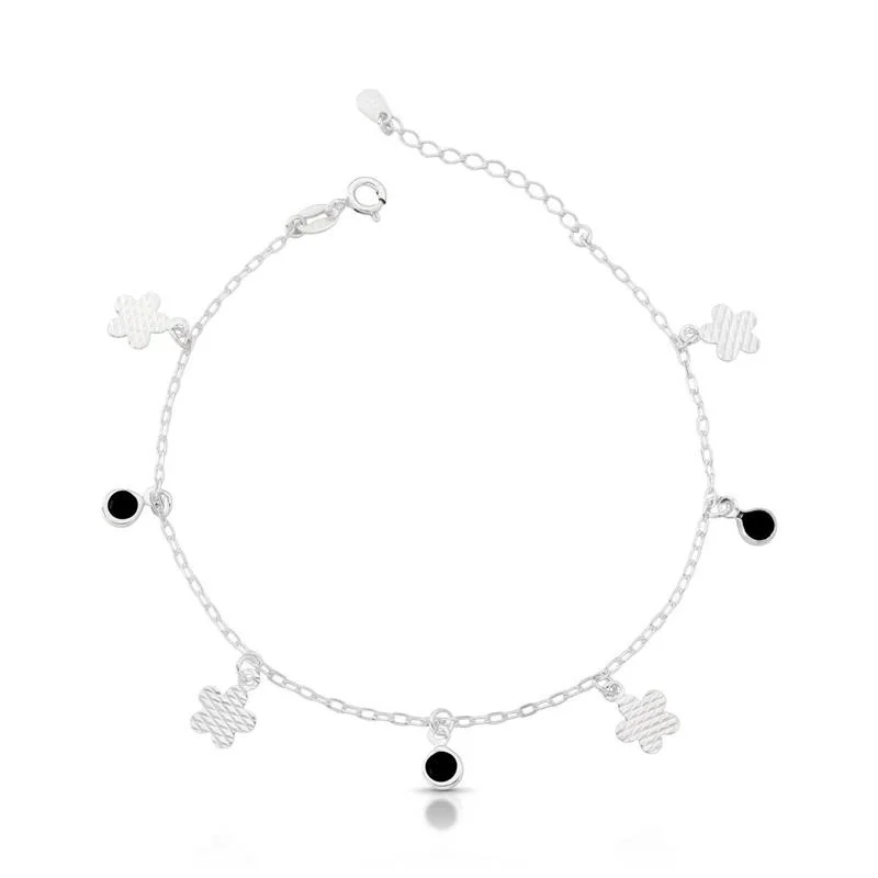 PULSEIRA DE FLORES E PONTO DE LUZ DE PRATA