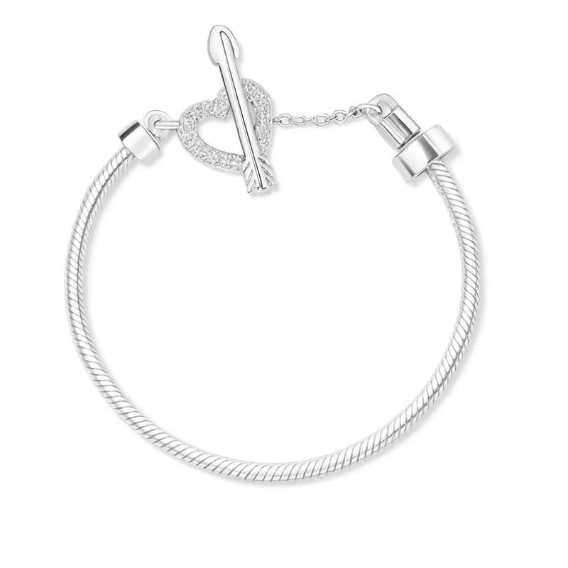Pulseira berloque coracao seta encaixa prata 925