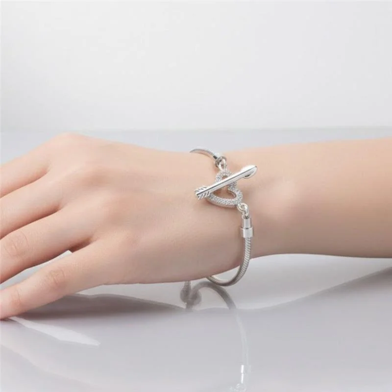 Pulseira berloque coracao seta encaixa prata 925 - Imagem 2