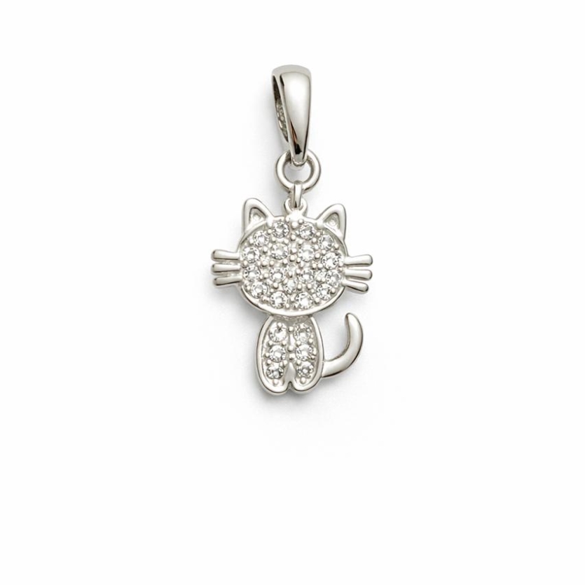 Pingente Gato todo cravejado de zirconias prata 925