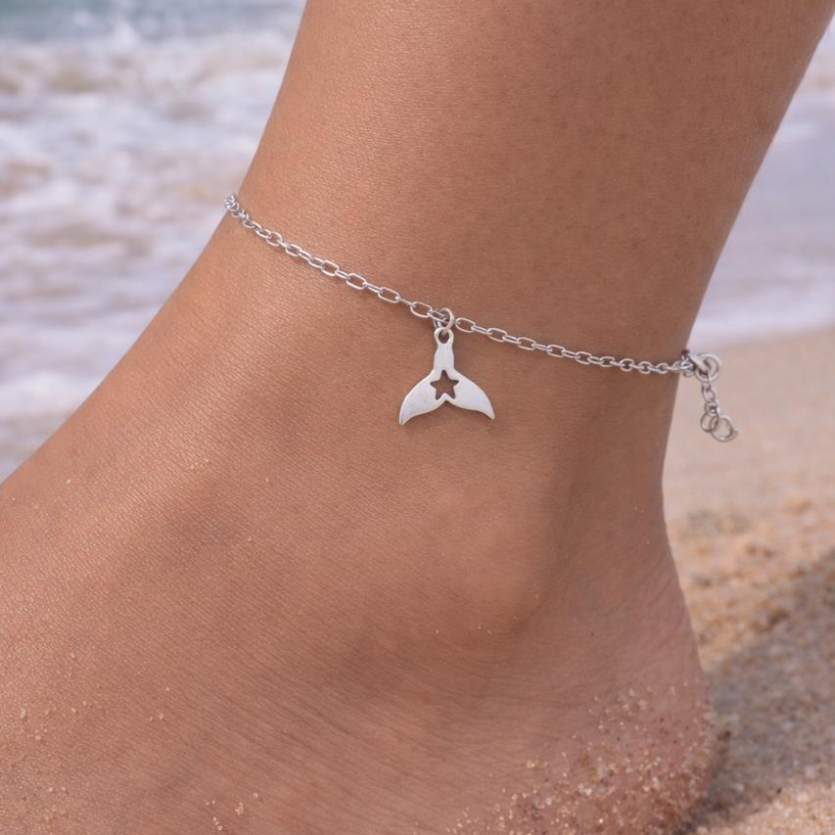 Tornozeleira diversas  calda sereia prata 925 26 cm