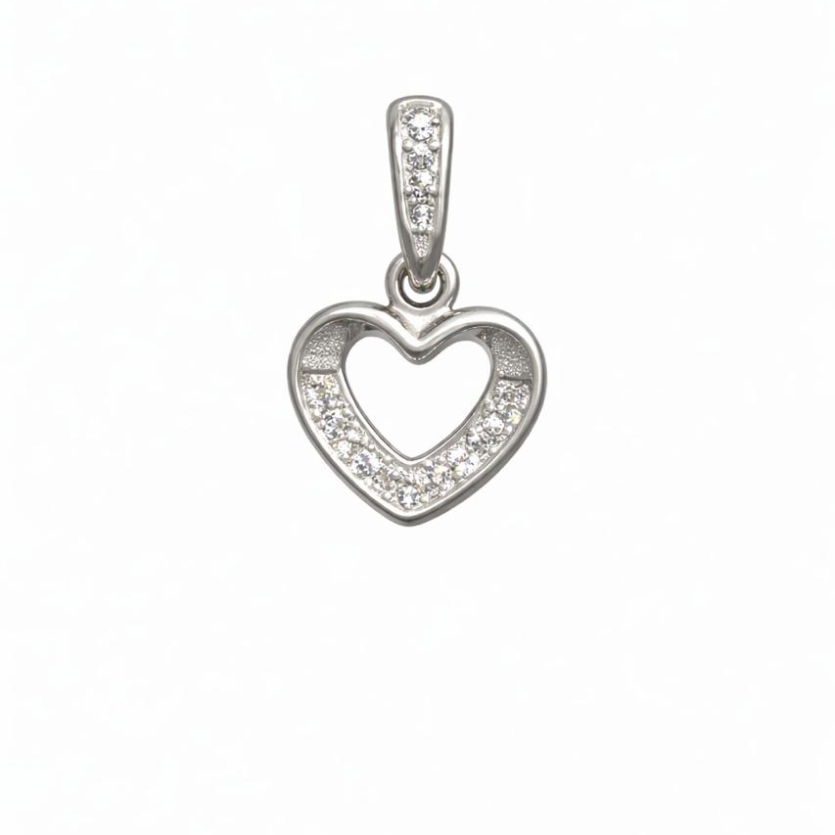 Pingente coração cravejado vazado com argola cravejada  em prata 925