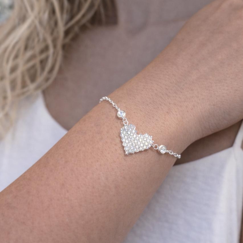 Pulseira coracao fechado cravejado prata 925