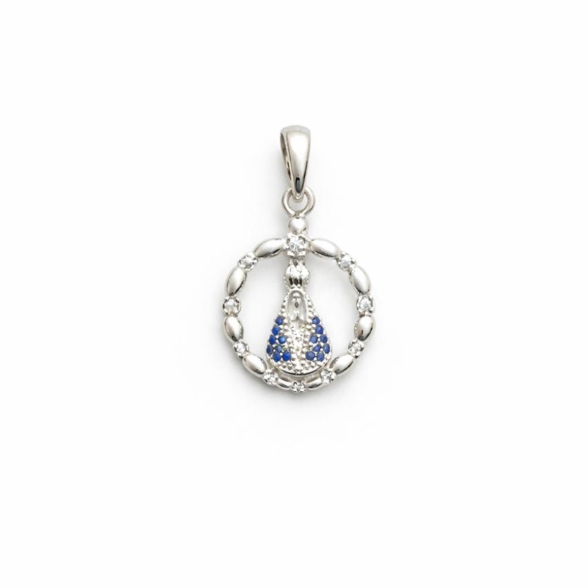 PINGENTE OVAL CRAVEJADA NOSSA SENHORA APARECIDA PRATA 925