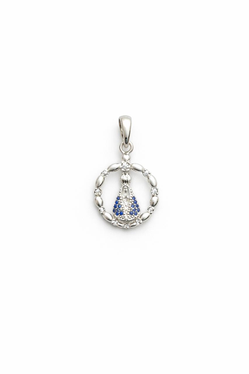 PINGENTE OVAL CRAVEJADA NOSSA SENHORA APARECIDA PRATA 925
